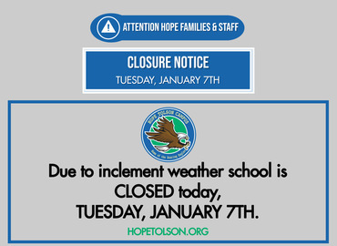  IMPORTANT: School is closed today, Tuesday, January 7th